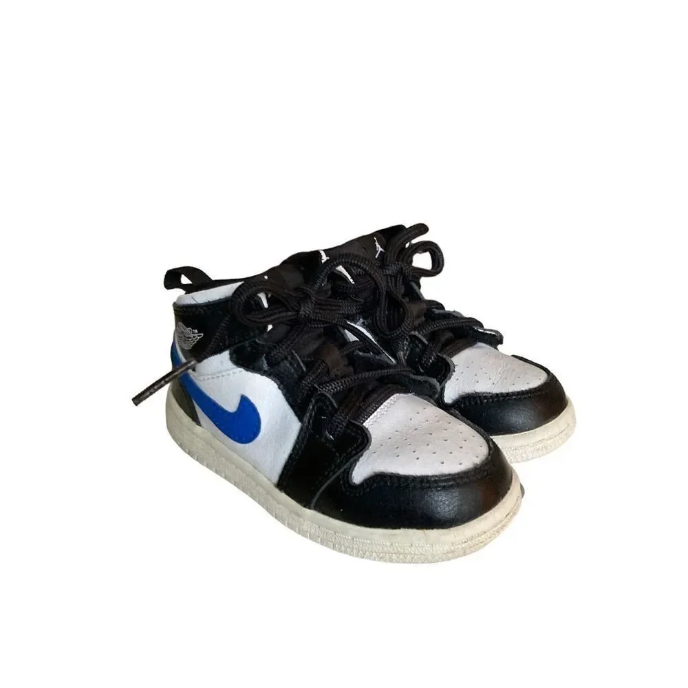 Nike Air Jordan 1 Mid Toddler 8C Black White Red Swoosh Sneakers